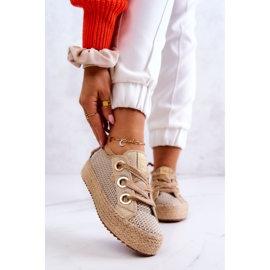 Flätade sneakers för damer Big Star JJ274392 Beige och guld 1