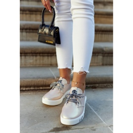 S.Barski Sneakers i läder för kvinnor med Carrey-rosa i metall beige 2