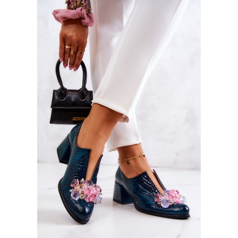 PA2 Läder Brogues krokodilmönster med grön Delaver-dekoration 2