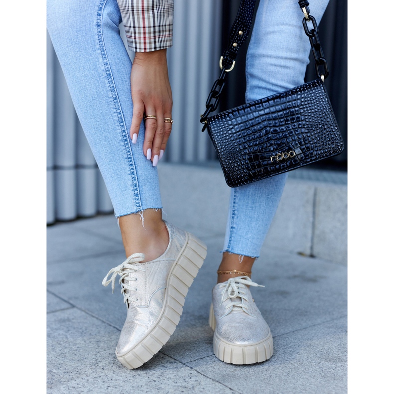 Lemar Läderbrogues på beige-guld hypnosplattform gyllene 1