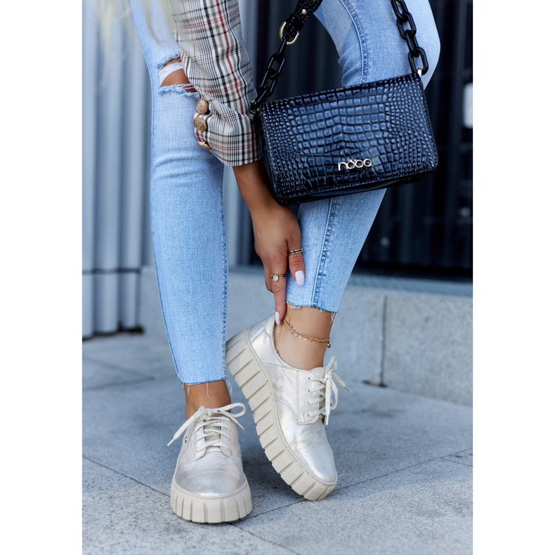 Lemar Läderbrogues på beige-guld hypnosplattform gyllene 2