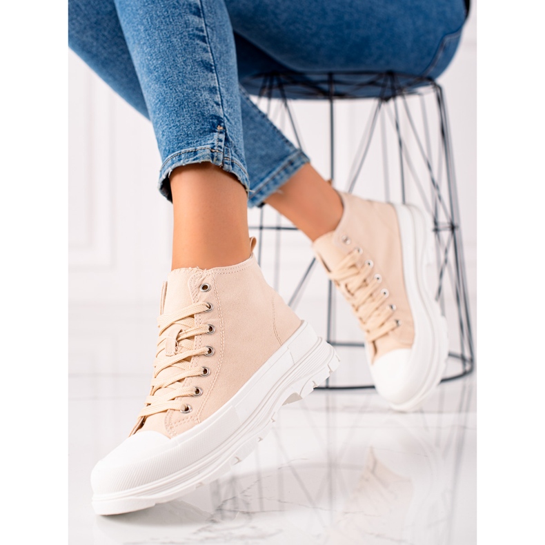 TRENDI Bekväma sneakers på plattformen beige 2