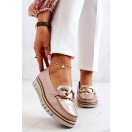 Lemar Läder Loafers för kvinnor på beige Venesia-plattform 1