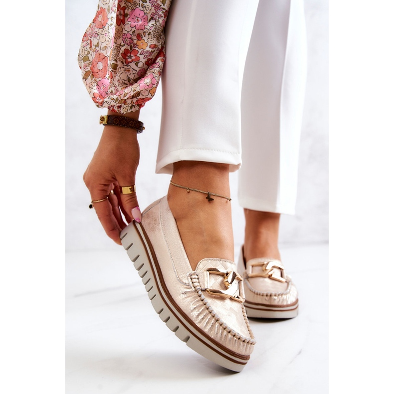 Lemar Kvinnors läder loafers på Golden Venesia-plattformen gyllene 1