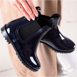 TRENDI Lackade marinblå regnstövlar 1