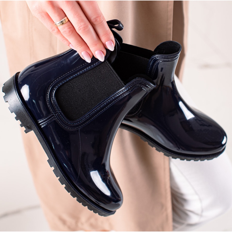 TRENDI Lackade marinblå regnstövlar 1