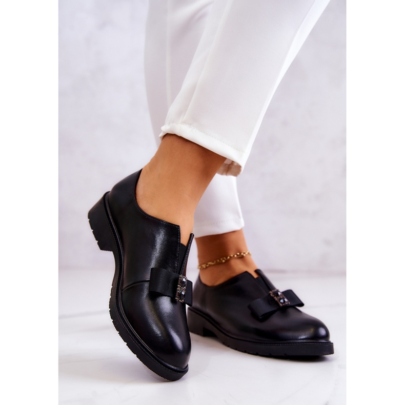 S.Barski Kvinnors Brogues Slip On Med En Svart Janelle Dekoration 2