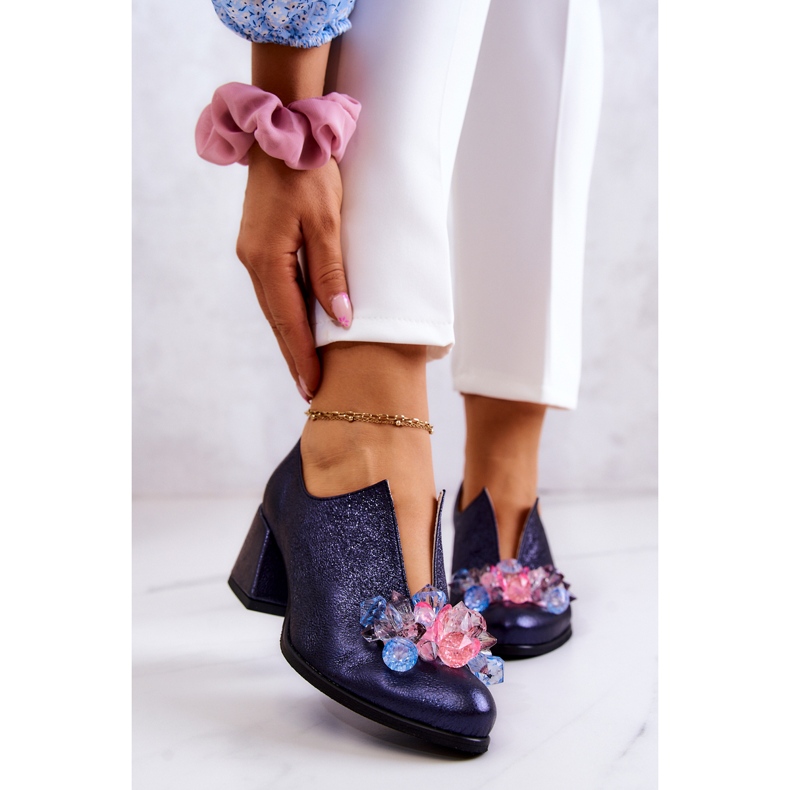 PA2 Metallic läderskor med marinblå prydnad Delaver 1