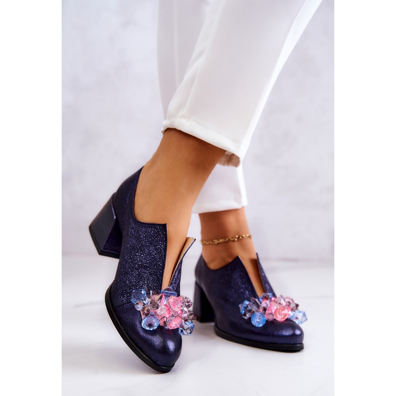 PA2 Metallic läderskor med marinblå prydnad Delaver 2