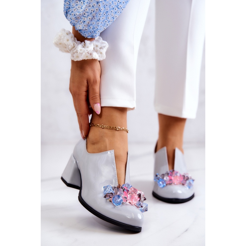 PA2 Lackade läderskor med grå Delaver-dekoration 1