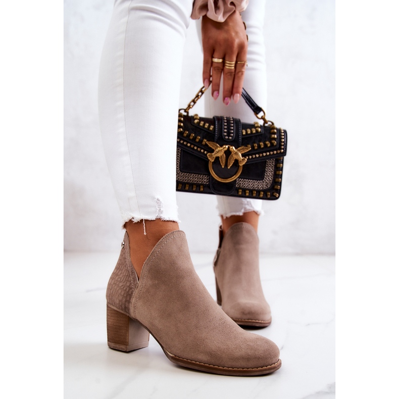 PL3 Kvinnors Läderstövlar På Klack Grå Larsa 2