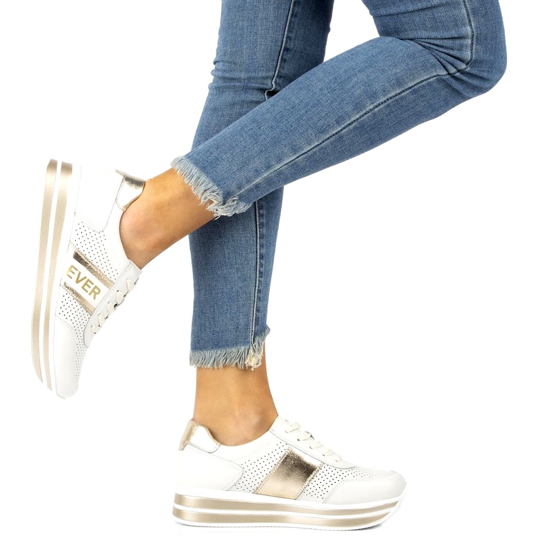Ever Sportskor för kvinnor Filippo DP1414 vit och guld gyllene 6
