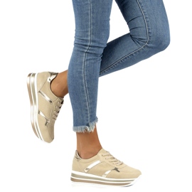 Sneakers i mocka i läder Filippo DP2004 / 21 BE beige gyllene 4