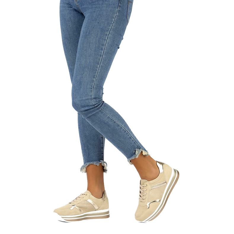 Sneakers i mocka i läder Filippo DP2004 / 21 BE beige gyllene 2