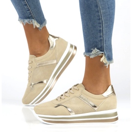 Sneakers i mocka i läder Filippo DP2004 / 21 BE beige gyllene 1