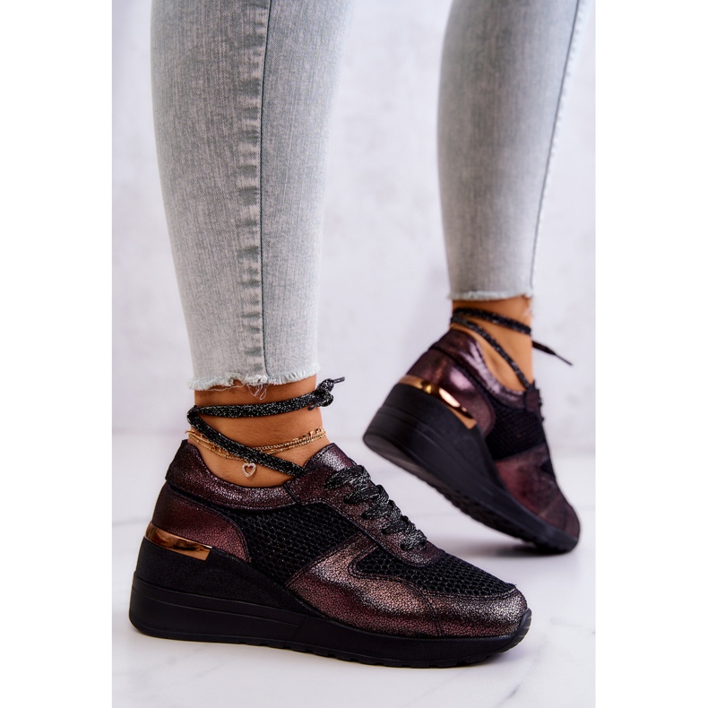 Läder Wedge Sneakers Med Mesh S.Barski Svart 2