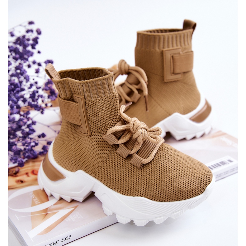 FR1 Barnsportskor Hög strumpa Beige Nickie 2