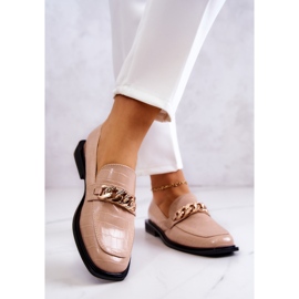 Vinceza Läder Loafers Loafers Med Beige Killen Kedja gyllene 2
