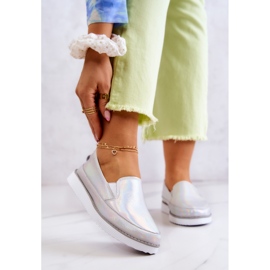 Läder Sneakers Slip-On S.Barski Holographic Silver för kvinnor 1