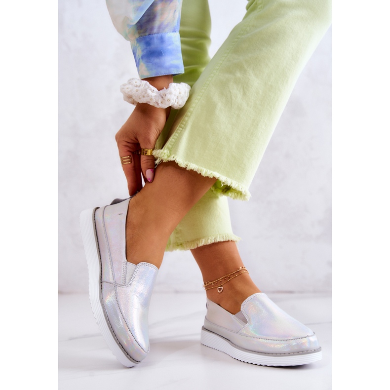Läder Sneakers Slip-On S.Barski Holographic Silver för kvinnor silver- 2
