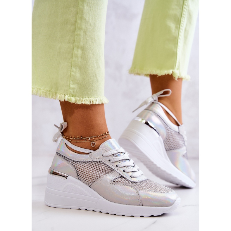 S.Barski Läder Wedge Sneakers Med Mesh Silver 2