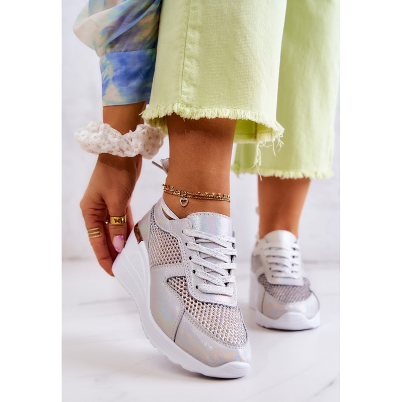 S.Barski Läder Wedge Sneakers Med Mesh Silver silver- 1