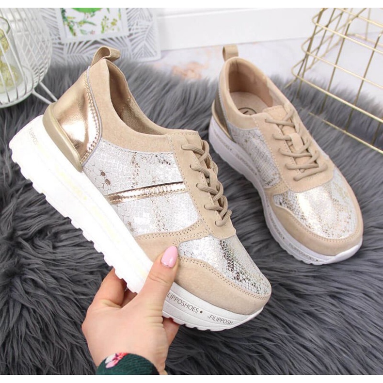 Lädersneakers på plattformen Filippo W PAW329 beige 1