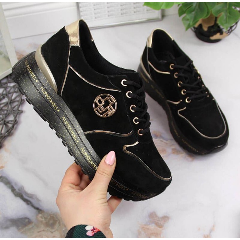 Lädersneakers på plattformen Filippo W PAW330 svarta 1