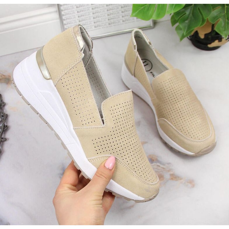 Genombrutna sneakers i läder Filippo W PAW333A beige 1