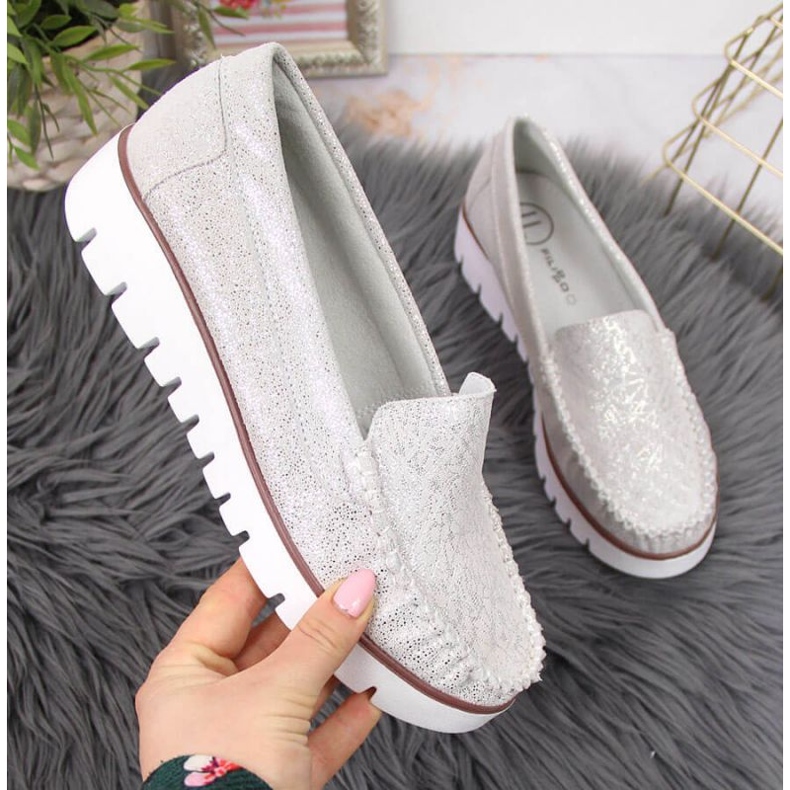 Läder loafers på Filippo W PAW336 plattform silver 1