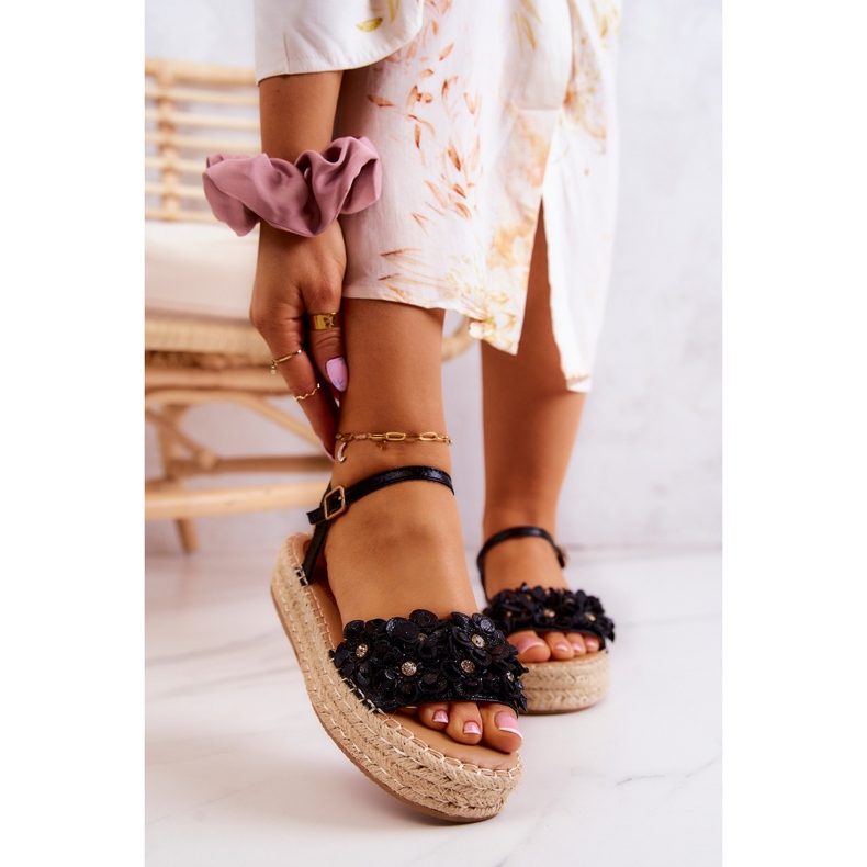 FW1 Damsandaler Espadriller med blommor Svart Marlon 1