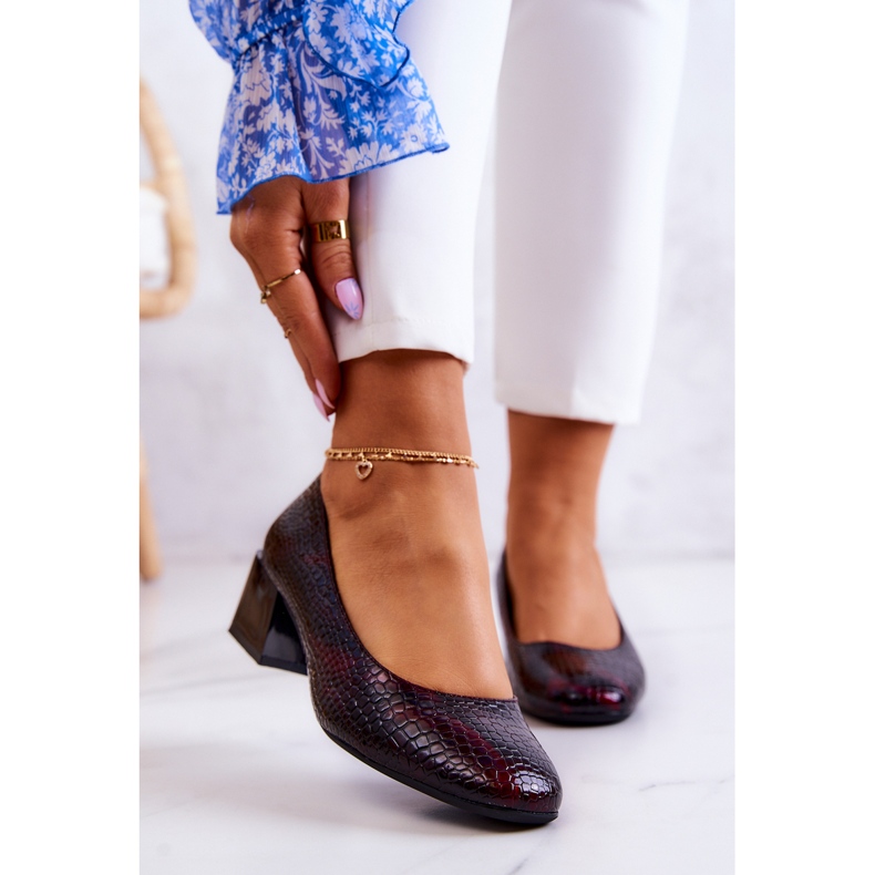 Sergio Leone Läder Snakeskin Pumps Burgundy Mesquite röd 1