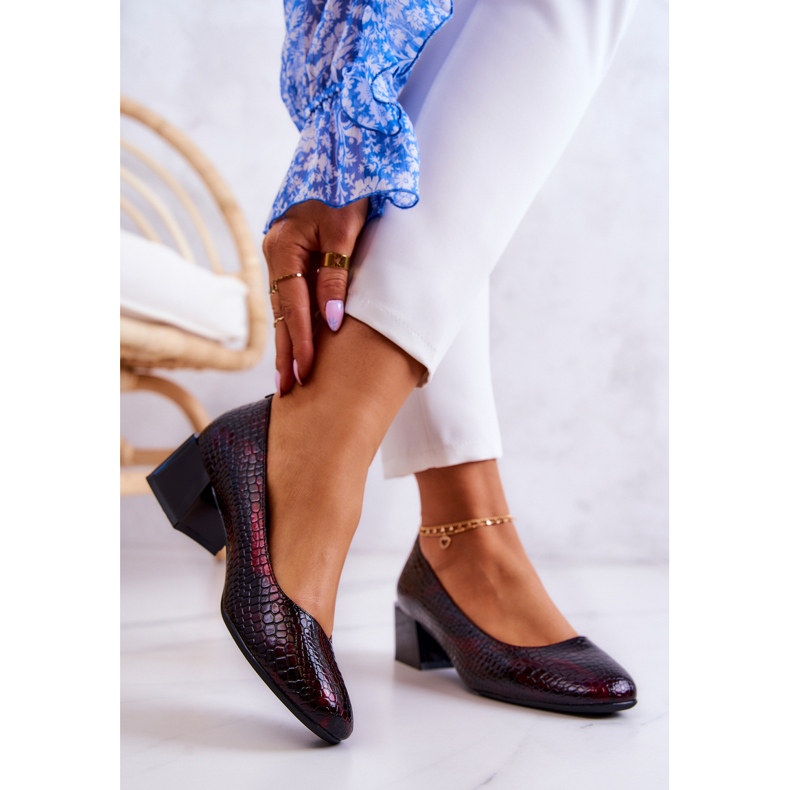 Sergio Leone Läder Snakeskin Pumps Burgundy Mesquite röd 2