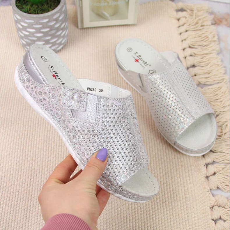 Skinntofflor på kilen S. Barski W OLI163A silver silver- 1