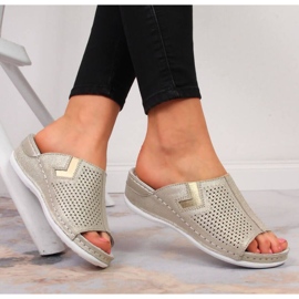 Läder wedge tofflor S. Barski W OLI163B gyllene 2