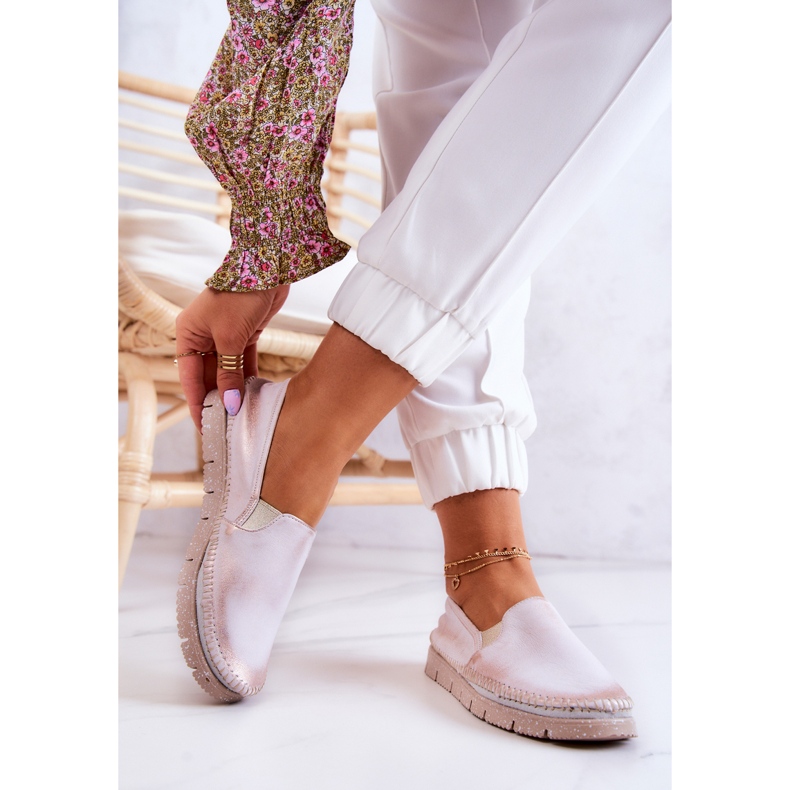 Slip-on läderskor för kvinnor Maciejka 03512-28 Ljusrosa 2