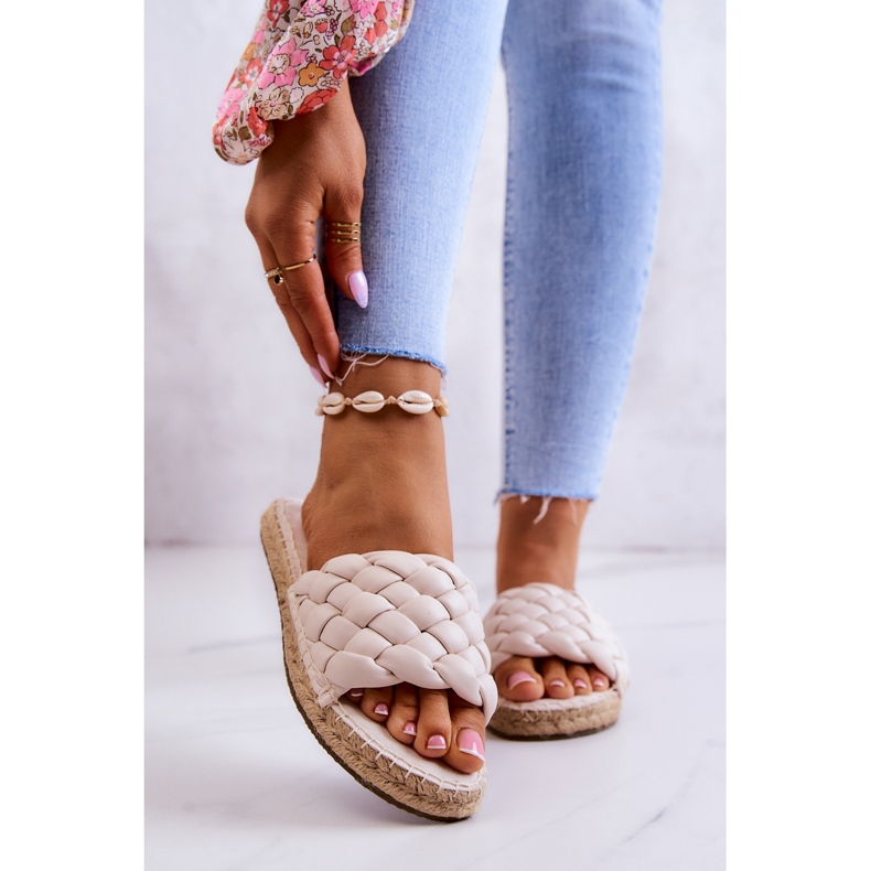 Läderflätade tofflor Big Star JJ274922 Beige 1