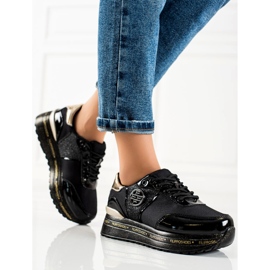 Filippo Fashionabla lädersneakers svart gyllene 1