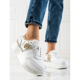 Filippo Fashionabla lädersneakers vit gyllene 1