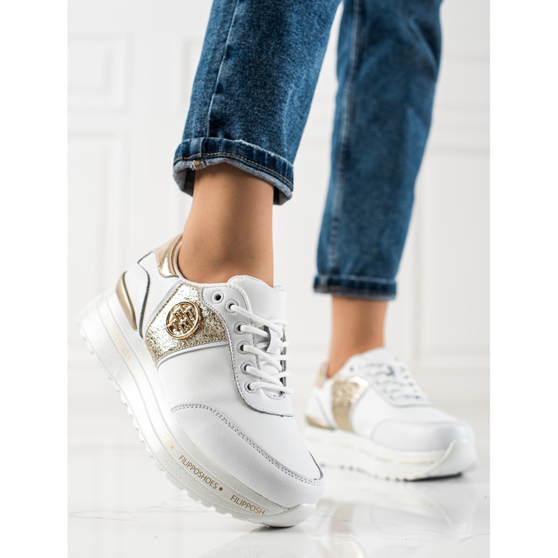 Filippo Fashionabla lädersneakers vit gyllene 1