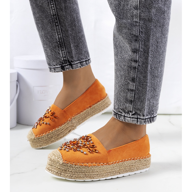 Orange espadrillor med Leer cubic zirconia 1