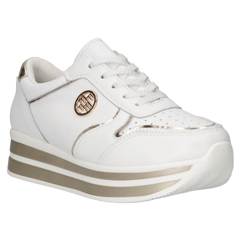 Läder Sneakers Filippo DP3682 / 22 WH vit gyllene 6