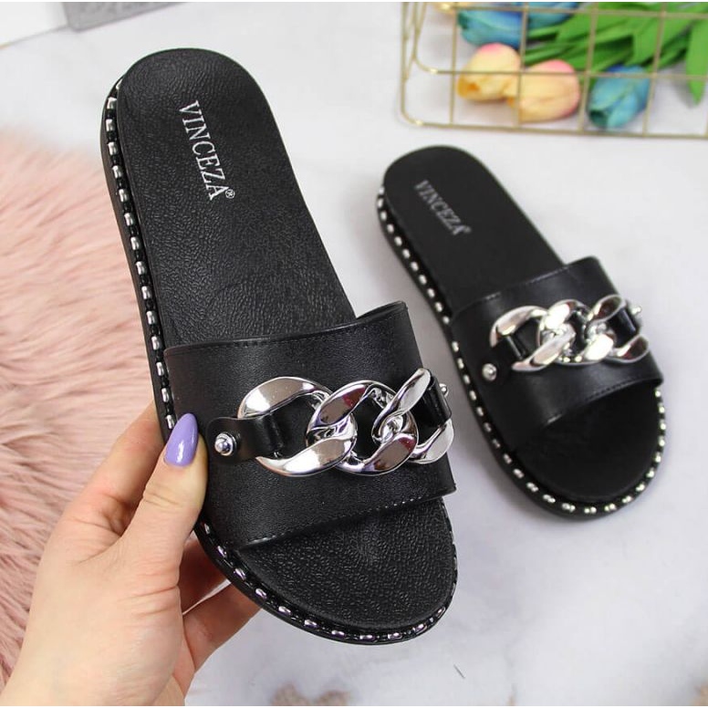 Svarta Vinceza W JAN111A tofflor med kedja 1