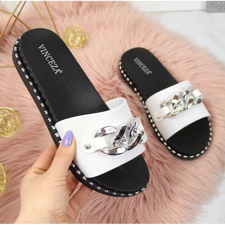 Tofflor med kedja Vinceza W JAN111B vit 1