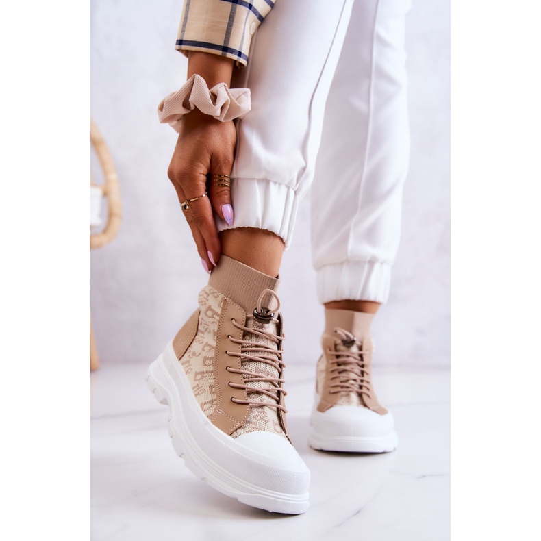 FW1 Fashionabla Sneakers High Sock Beige Collin 1