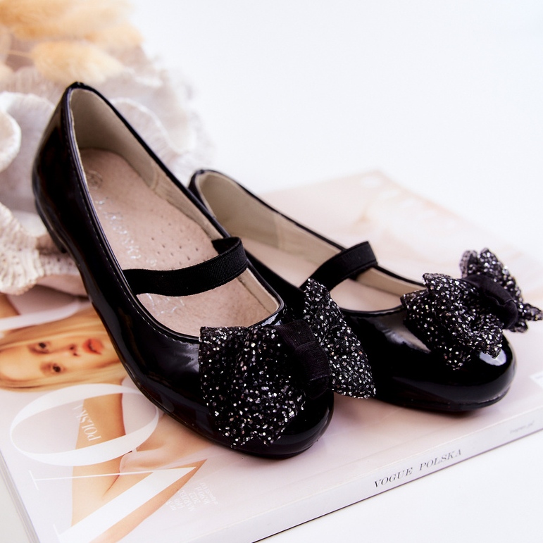 S.Barski Barnlackade ballerinor med rosett Black Zolly svart 2