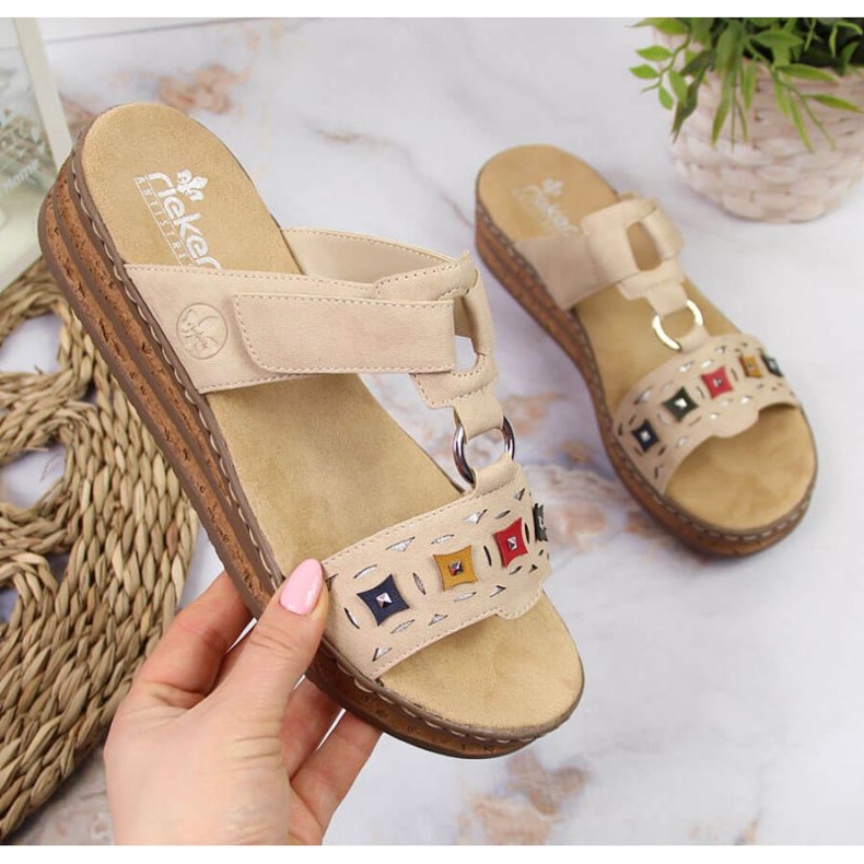 Rieker W RKR517 beige wedge tofflor 1