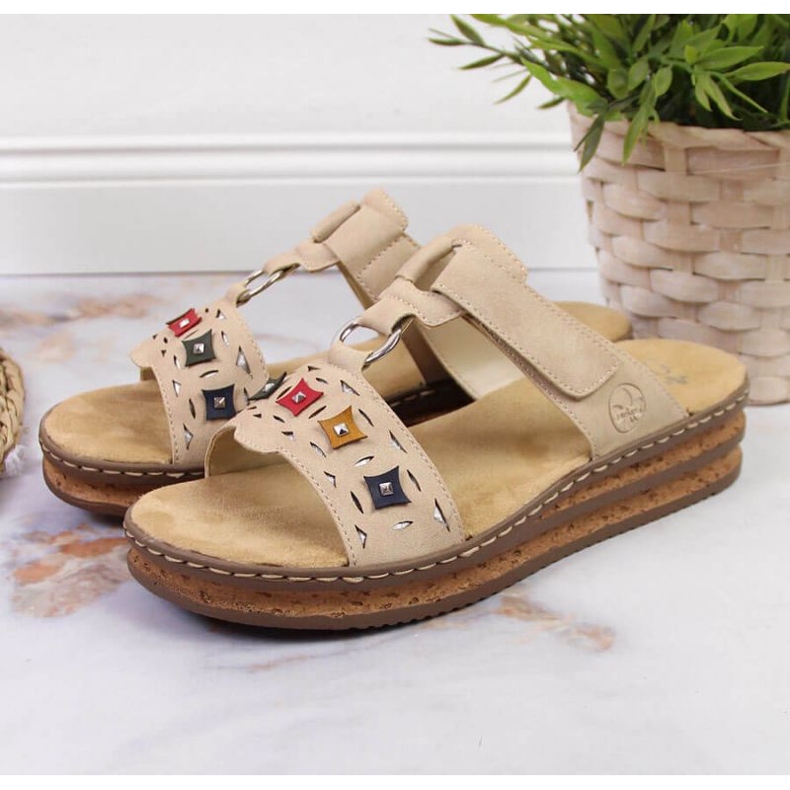 Rieker W RKR517 beige wedge tofflor 2