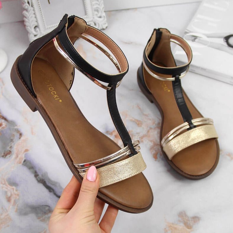 Romerska sandaler Potocki W WOL73A svarta gyllene 1