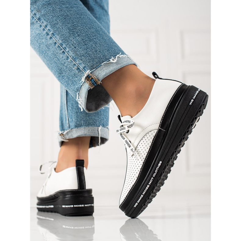 Läder Brogues på plattformen vit svart 1